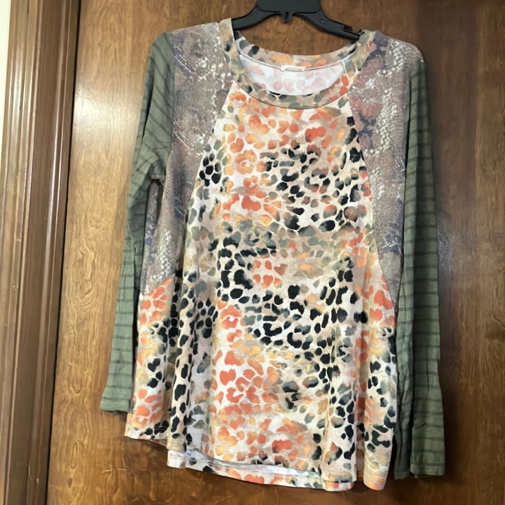 Long Sleeve Leopard Top w/Pretty Fall Colors